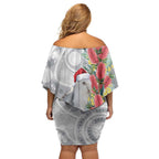 Blue Galah Mutation Christmas Australia Off Shoulder Short Dress Falalalala Galalah Bottlebrush Grey Aboriginal Art - Aussie Hoodie