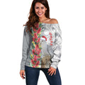 Blue Galah Mutation Christmas Australia Off Shoulder Sweater Falalalala Galalah Bottlebrush Grey Aboriginal Art - Aussie Hoodie