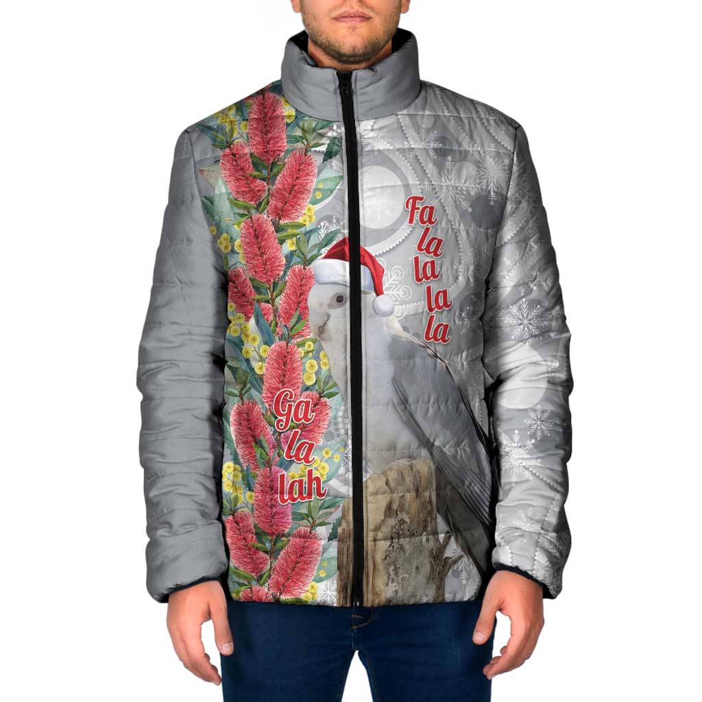 Blue Galah Mutation Christmas Australia Padded Jacket Falalalala Galalah Bottlebrush Grey Aboriginal Art - Aussie Hoodie