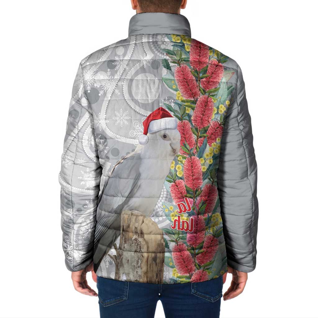 Blue Galah Mutation Christmas Australia Padded Jacket Falalalala Galalah Bottlebrush Grey Aboriginal Art - Aussie Hoodie