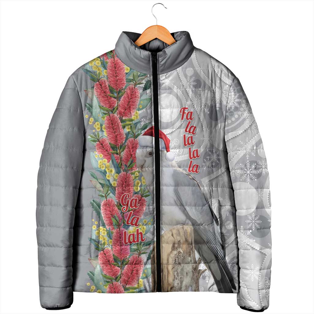 Blue Galah Mutation Christmas Australia Padded Jacket Falalalala Galalah Bottlebrush Grey Aboriginal Art - Aussie Hoodie