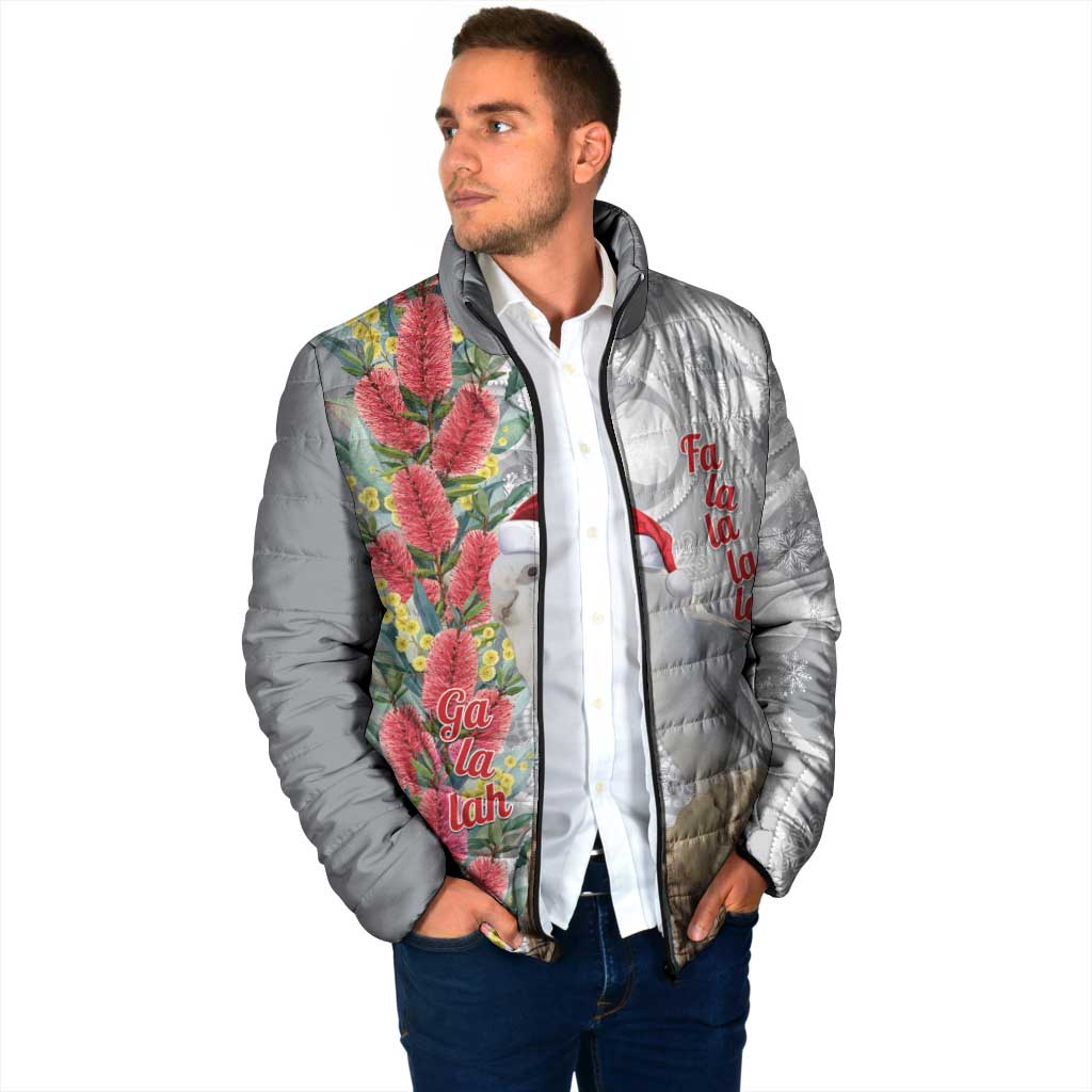 Blue Galah Mutation Christmas Australia Padded Jacket Falalalala Galalah Bottlebrush Grey Aboriginal Art - Aussie Hoodie