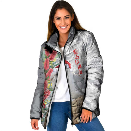 Blue Galah Mutation Christmas Australia Padded Jacket Falalalala Galalah Bottlebrush Grey Aboriginal Art - Aussie Hoodie