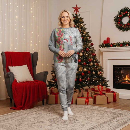 Blue Galah Mutation Christmas Australia Christmas Pajama Set Falalalala Galalah Bottlebrush Grey Aboriginal Art - Aussie Hoodie