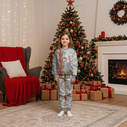 Blue Galah Mutation Christmas Australia Christmas Pajama Set Falalalala Galalah Bottlebrush Grey Aboriginal Art - Aussie Hoodie