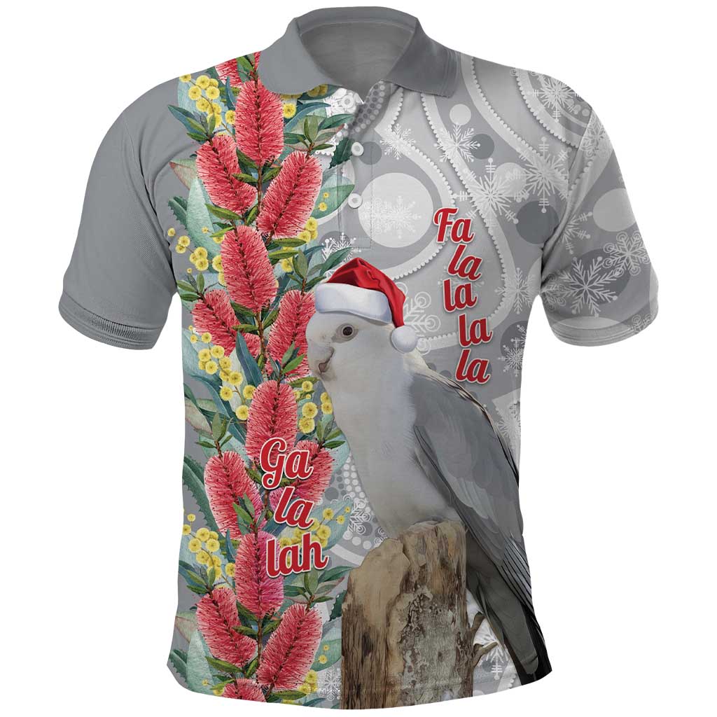 Blue Galah Mutation Christmas Australia Polo Shirt Falalalala Galalah Bottlebrush Grey Aboriginal Art - Aussie Hoodie