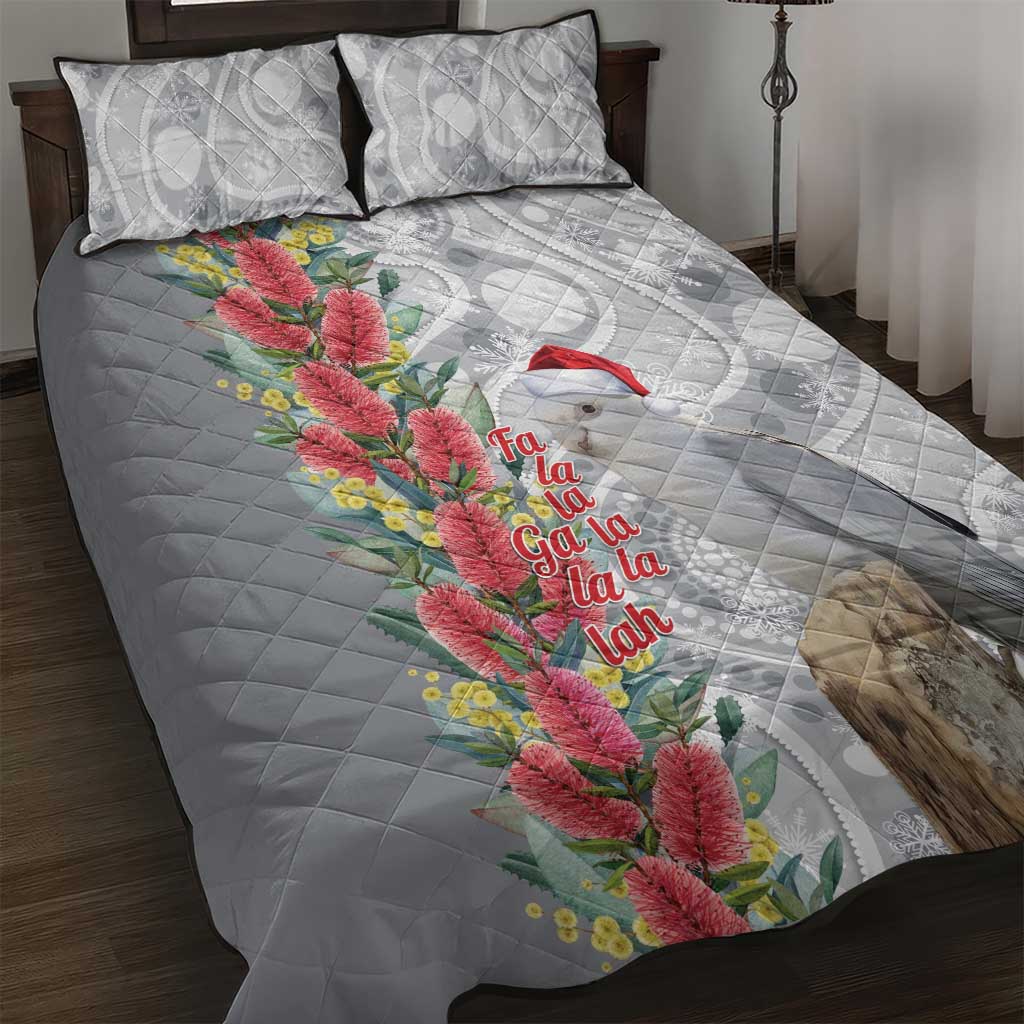 Blue Galah Mutation Christmas Australia Quilt Bed Set Falalalala Galalah Bottlebrush Grey Aboriginal Art - Aussie Hoodie