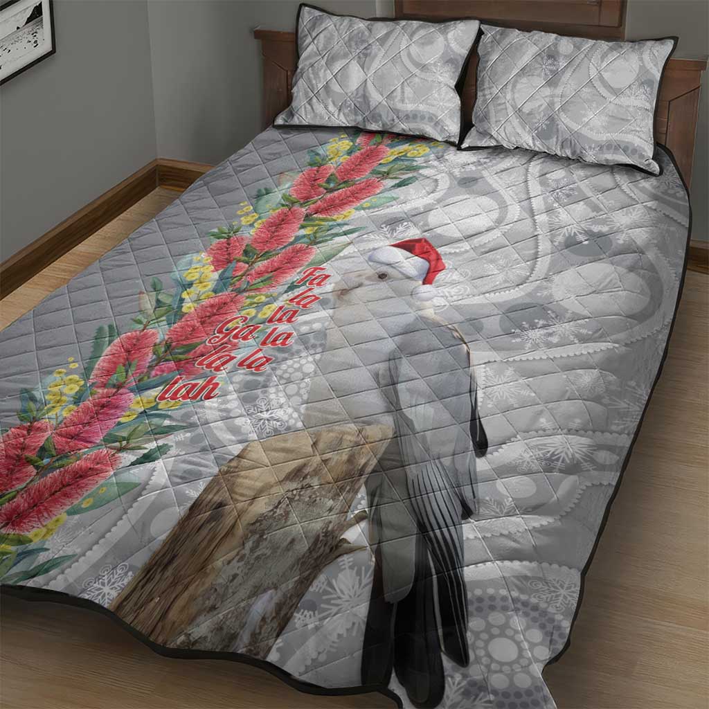 Blue Galah Mutation Christmas Australia Quilt Bed Set Falalalala Galalah Bottlebrush Grey Aboriginal Art - Aussie Hoodie