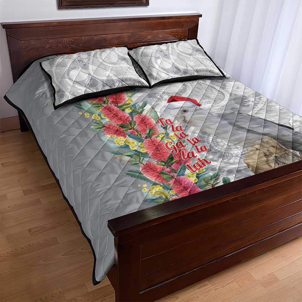 Blue Galah Mutation Christmas Australia Quilt Bed Set Falalalala Galalah Bottlebrush Grey Aboriginal Art - Aussie Hoodie