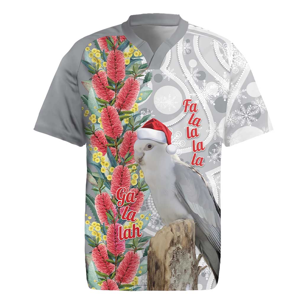 Blue Galah Mutation Christmas Australia Rugby Jersey Falalalala Galalah Bottlebrush Grey Aboriginal Art - Aussie Hoodie