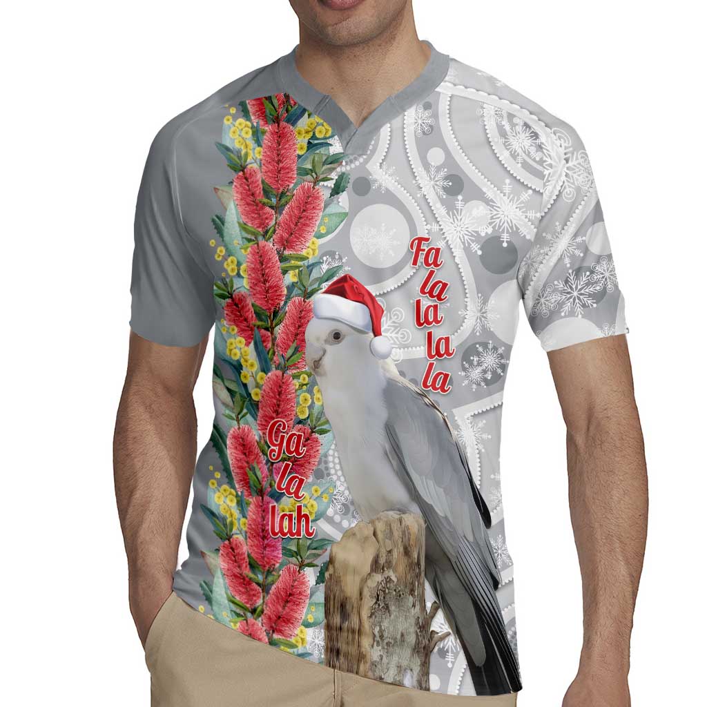 Blue Galah Mutation Christmas Australia Rugby Jersey Falalalala Galalah Bottlebrush Grey Aboriginal Art - Aussie Hoodie