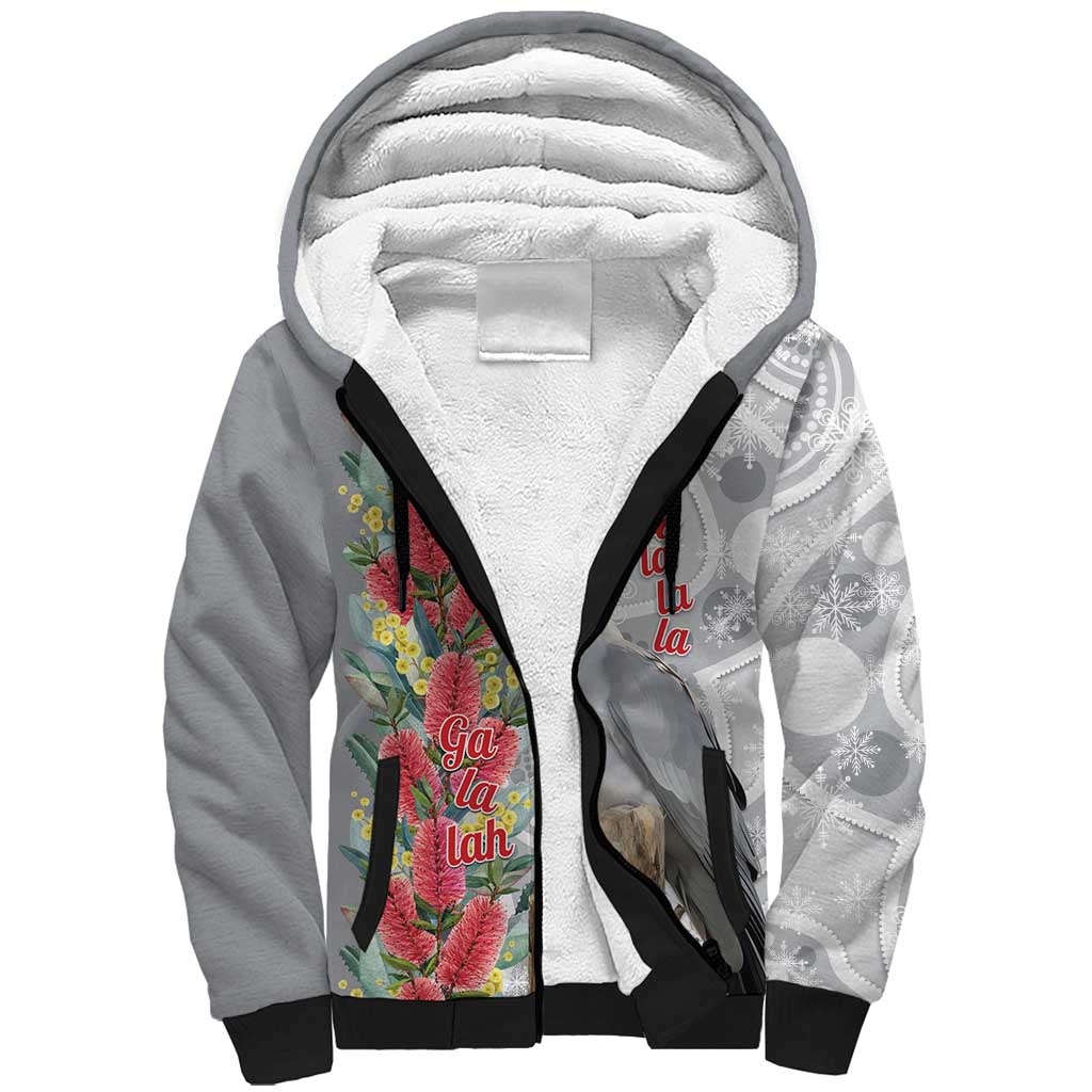 Blue Galah Mutation Christmas Australia Sherpa Hoodie Falalalala Galalah Bottlebrush Grey Aboriginal Art - Aussie Hoodie