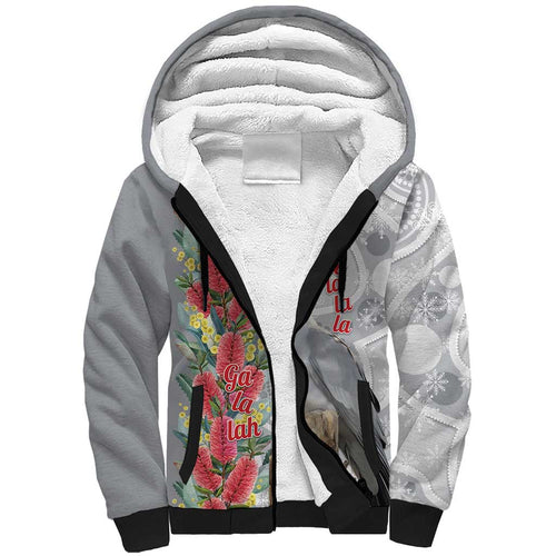 Blue Galah Mutation Christmas Australia Sherpa Hoodie Falalalala Galalah Bottlebrush Grey Aboriginal Art - Aussie Hoodie