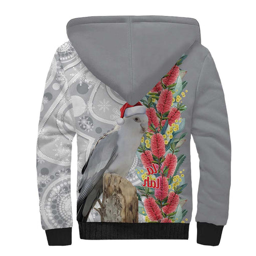 Blue Galah Mutation Christmas Australia Sherpa Hoodie Falalalala Galalah Bottlebrush Grey Aboriginal Art - Aussie Hoodie