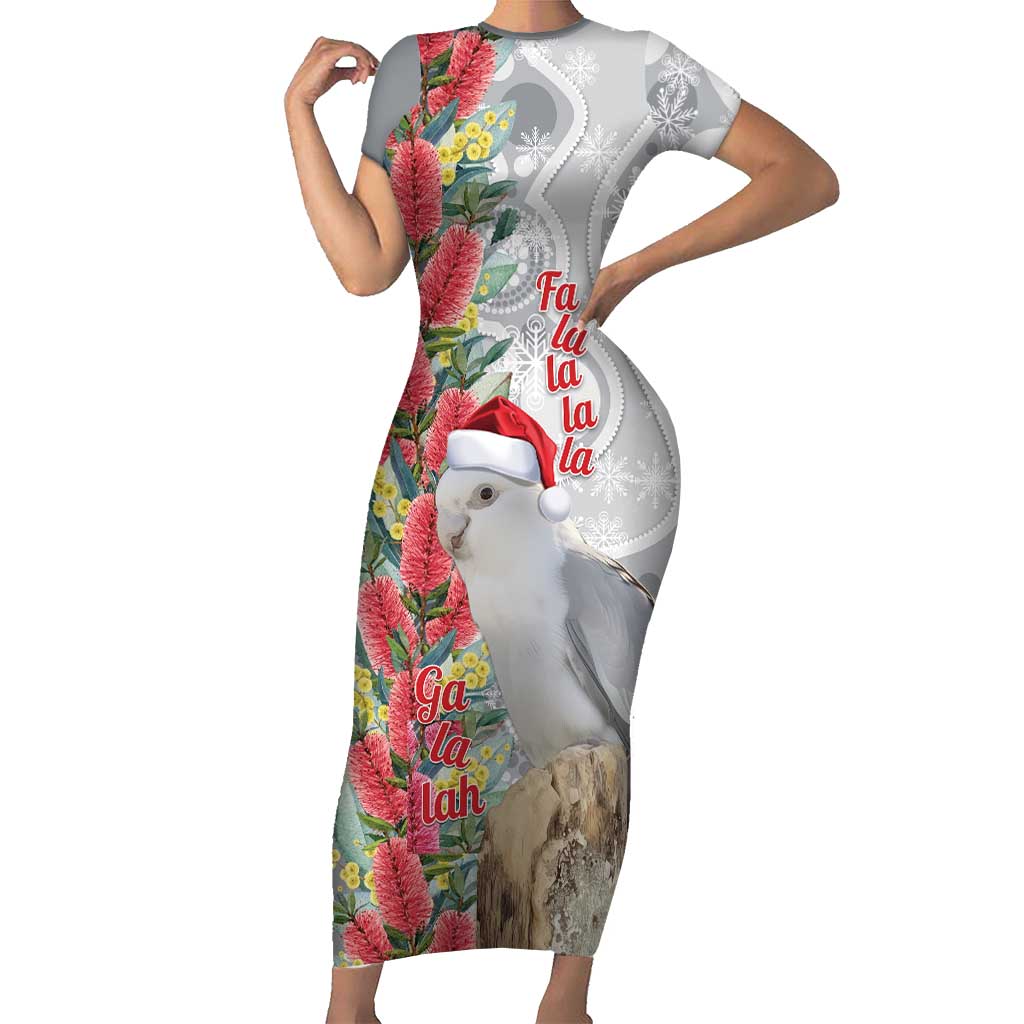 Blue Galah Mutation Christmas Australia Short Sleeve Bodycon Dress Falalalala Galalah Bottlebrush Grey Aboriginal Art - Aussie Hoodie