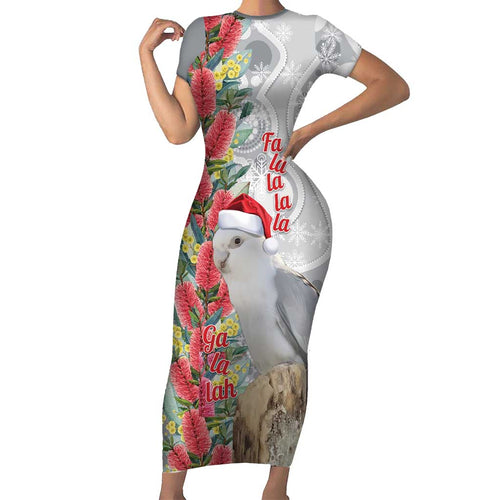 Blue Galah Mutation Christmas Australia Short Sleeve Bodycon Dress Falalalala Galalah Bottlebrush Grey Aboriginal Art - Aussie Hoodie