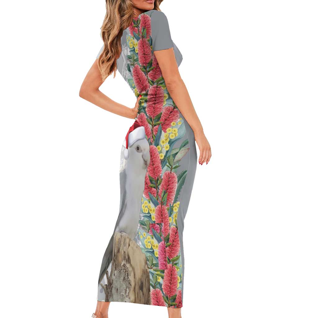 Blue Galah Mutation Christmas Australia Short Sleeve Bodycon Dress Falalalala Galalah Bottlebrush Grey Aboriginal Art - Aussie Hoodie