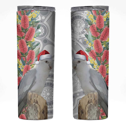 Blue Galah Mutation Christmas Australia Skinny Tumbler Falalalala Galalah Bottlebrush Grey Aboriginal Art - Aussie Hoodie