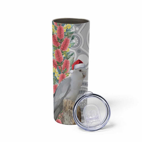 Blue Galah Mutation Christmas Australia Skinny Tumbler Falalalala Galalah Bottlebrush Grey Aboriginal Art - Aussie Hoodie
