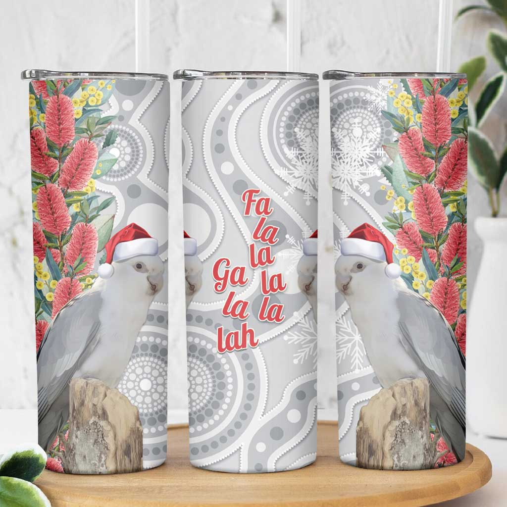 Blue Galah Mutation Christmas Australia Skinny Tumbler Falalalala Galalah Bottlebrush Grey Aboriginal Art - Aussie Hoodie