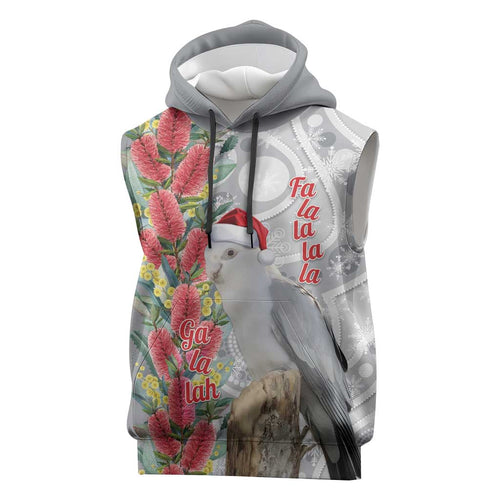 Blue Galah Mutation Christmas Australia Sleeveless Hoodie Falalalala Galalah Bottlebrush Grey Aboriginal Art - Aussie Hoodie