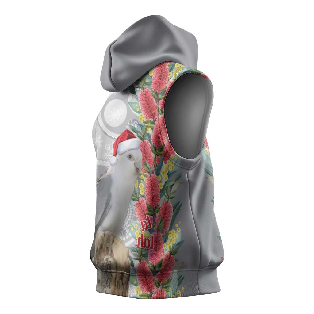 Blue Galah Mutation Christmas Australia Sleeveless Hoodie Falalalala Galalah Bottlebrush Grey Aboriginal Art - Aussie Hoodie
