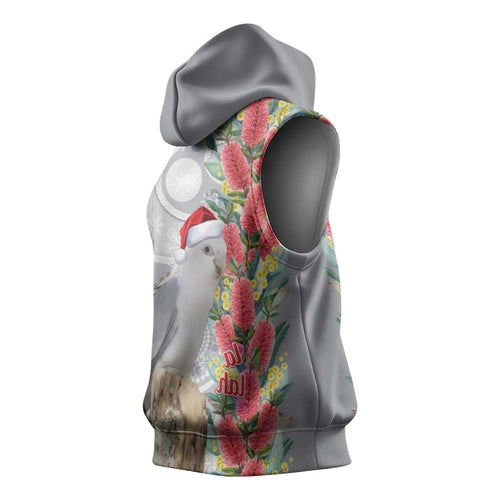 Blue Galah Mutation Christmas Australia Sleeveless Hoodie Falalalala Galalah Bottlebrush Grey Aboriginal Art - Aussie Hoodie