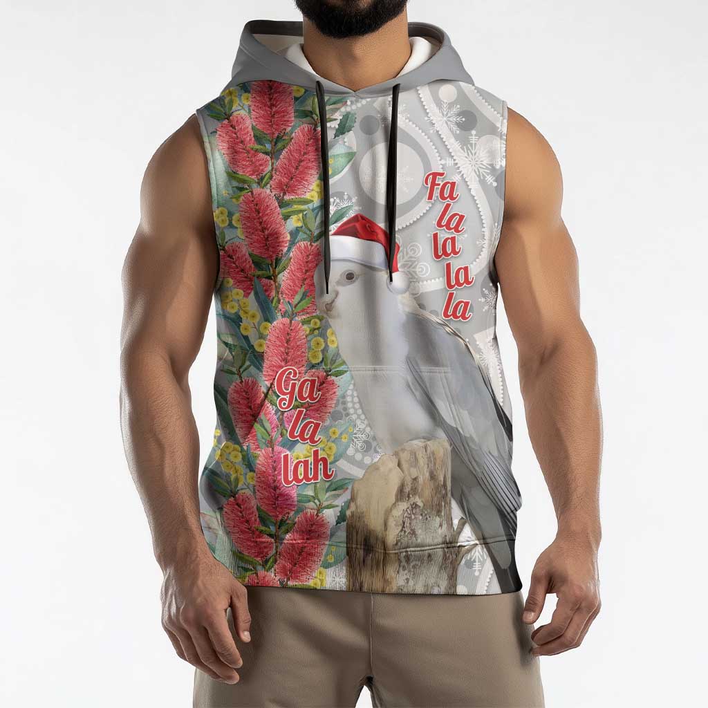 Blue Galah Mutation Christmas Australia Sleeveless Hoodie Falalalala Galalah Bottlebrush Grey Aboriginal Art - Aussie Hoodie