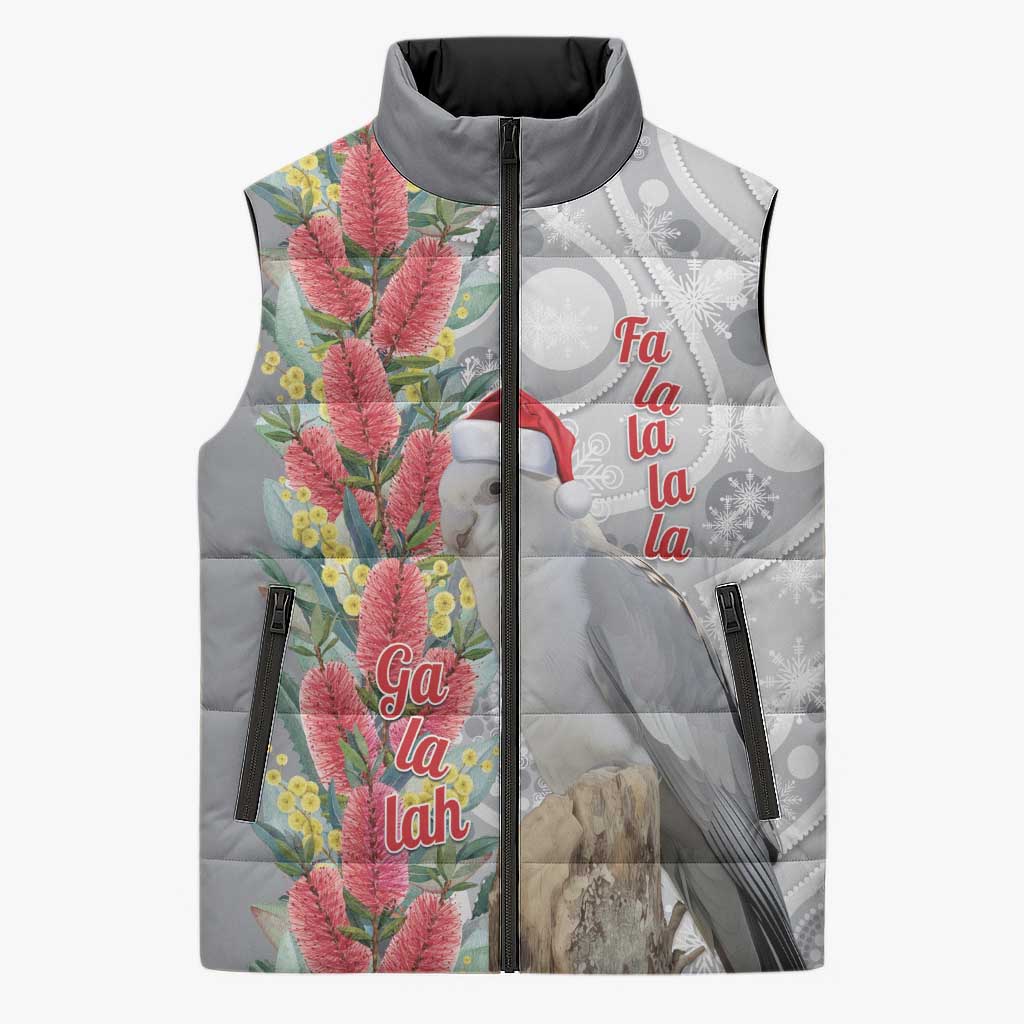 Blue Galah Mutation Christmas Australia Sleeveless Puffer Jacket Falalalala Galalah Bottlebrush Grey Aboriginal Art - Aussie Hoodie