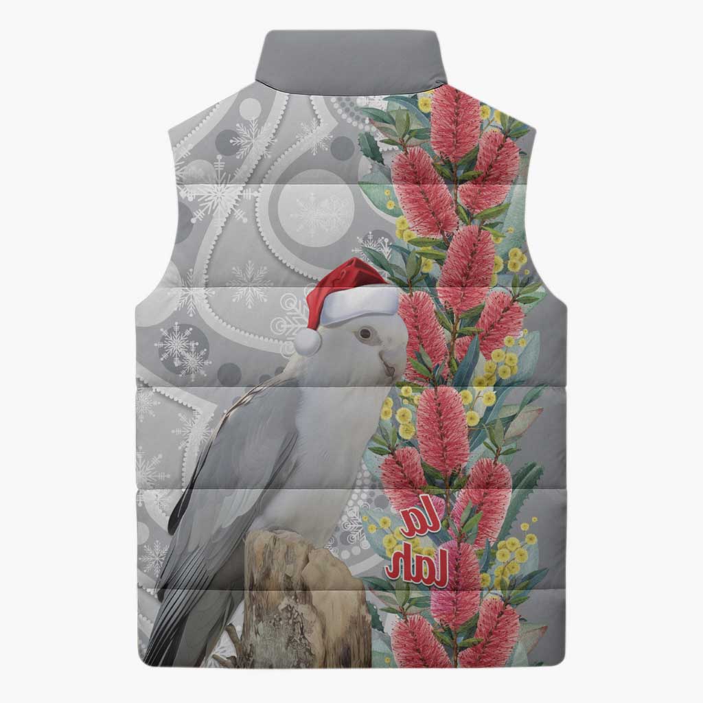 Blue Galah Mutation Christmas Australia Sleeveless Puffer Jacket Falalalala Galalah Bottlebrush Grey Aboriginal Art - Aussie Hoodie