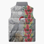 Blue Galah Mutation Christmas Australia Sleeveless Puffer Jacket Falalalala Galalah Bottlebrush Grey Aboriginal Art - Aussie Hoodie