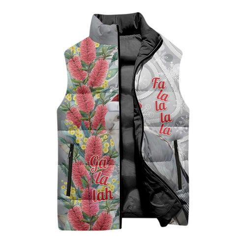 Blue Galah Mutation Christmas Australia Sleeveless Puffer Jacket Falalalala Galalah Bottlebrush Grey Aboriginal Art - Aussie Hoodie