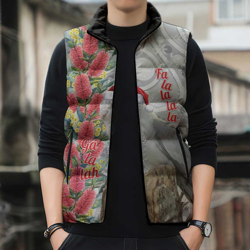 Blue Galah Mutation Christmas Australia Sleeveless Puffer Jacket Falalalala Galalah Bottlebrush Grey Aboriginal Art - Aussie Hoodie