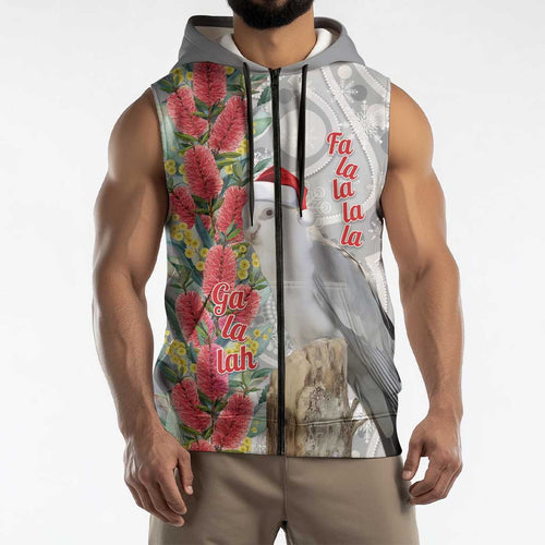 Blue Galah Mutation Christmas Australia Sleeveless Zip Hoodie Falalalala Galalah Bottlebrush Grey Aboriginal Art LT14
