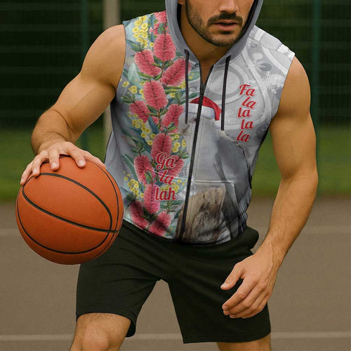 Blue Galah Mutation Christmas Australia Sleeveless Zip Hoodie Falalalala Galalah Bottlebrush Grey Aboriginal Art LT14