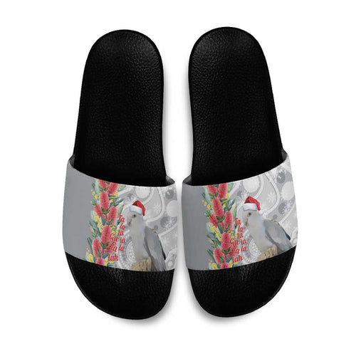 Blue Galah Mutation Christmas Australia Slide Sandals Falalalala Galalah Bottlebrush Grey Aboriginal Art - Aussie Hoodie