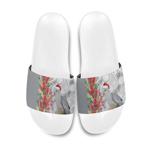 Blue Galah Mutation Christmas Australia Slide Sandals Falalalala Galalah Bottlebrush Grey Aboriginal Art - Aussie Hoodie