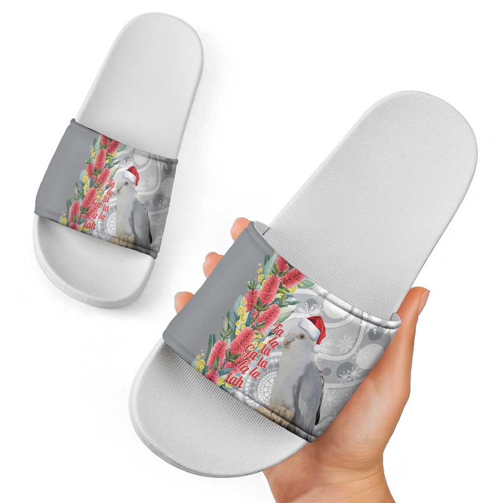 Blue Galah Mutation Christmas Australia Slide Sandals Falalalala Galalah Bottlebrush Grey Aboriginal Art - Aussie Hoodie