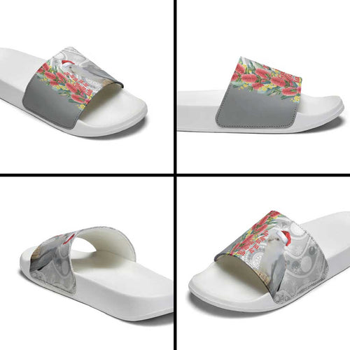 Blue Galah Mutation Christmas Australia Slide Sandals Falalalala Galalah Bottlebrush Grey Aboriginal Art - Aussie Hoodie