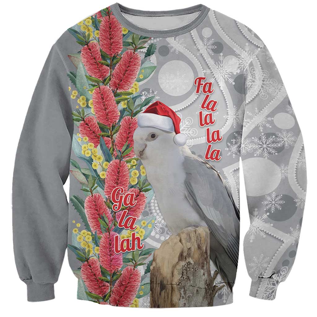 Blue Galah Mutation Christmas Australia Sweatshirt Falalalala Galalah Bottlebrush Grey Aboriginal Art - Aussie Hoodie