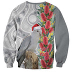 Blue Galah Mutation Christmas Australia Sweatshirt Falalalala Galalah Bottlebrush Grey Aboriginal Art - Aussie Hoodie