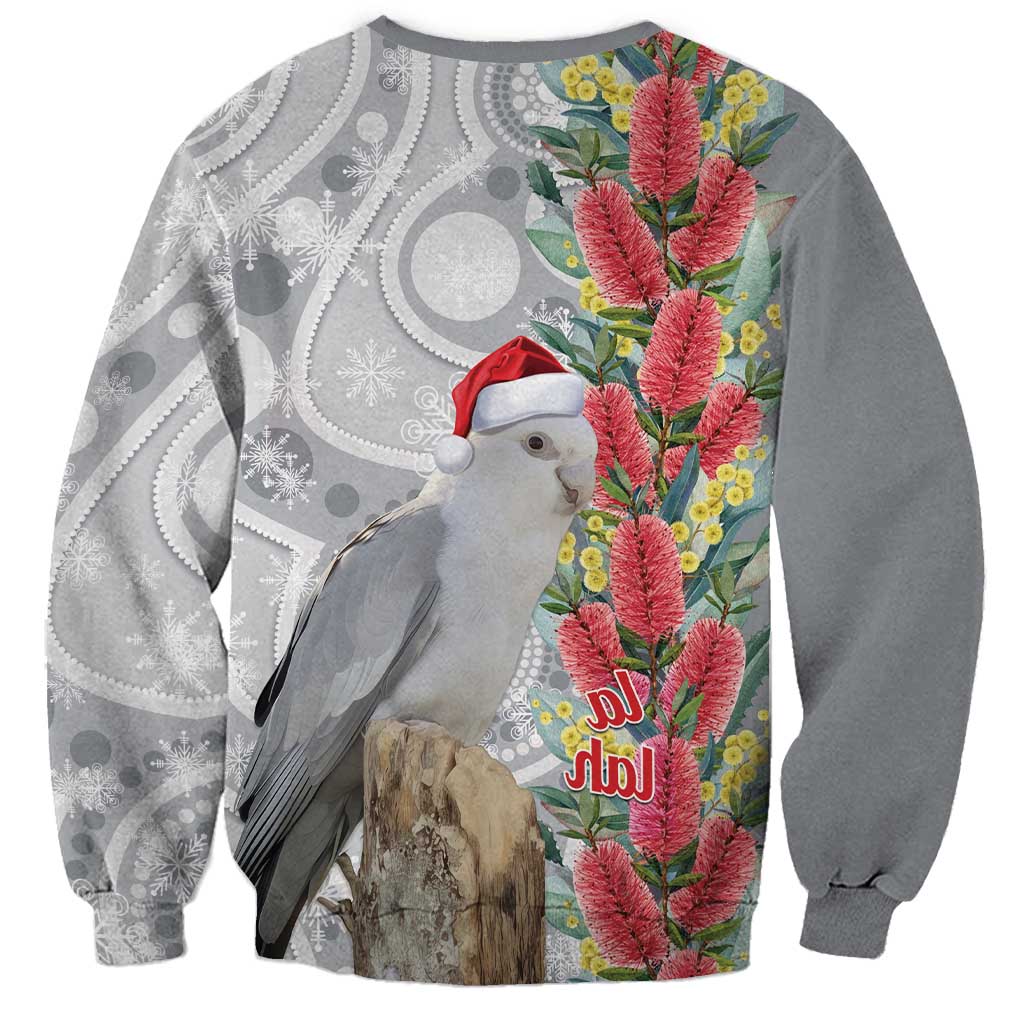 Blue Galah Mutation Christmas Australia Sweatshirt Falalalala Galalah Bottlebrush Grey Aboriginal Art - Aussie Hoodie