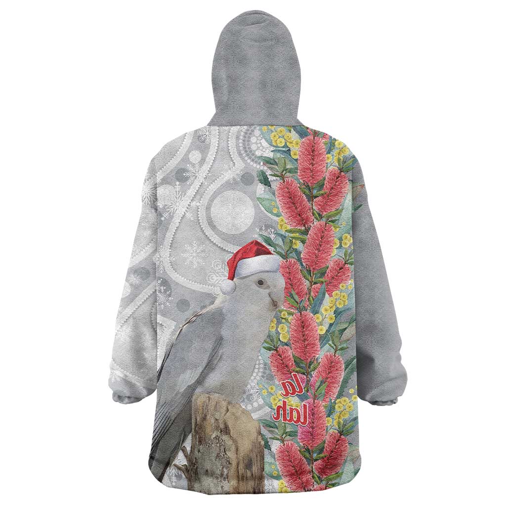 Blue Galah Mutation Christmas Australia Wearable Blanket Hoodie Falalalala Galalah Bottlebrush Grey Aboriginal Art - Aussie Hoodie