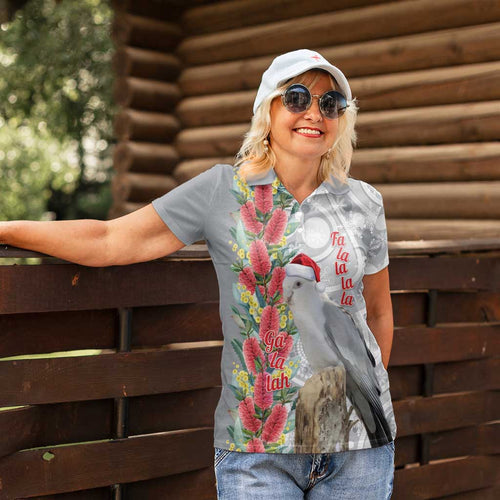 Blue Galah Mutation Christmas Australia Women Polo Shirt Falalalala Galalah Bottlebrush Grey Aboriginal Art - Aussie Hoodie