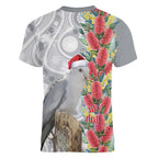 Blue Galah Mutation Christmas Australia Women V-Neck T-Shirt Falalalala Galalah Bottlebrush Grey Aboriginal Art - Aussie Hoodie