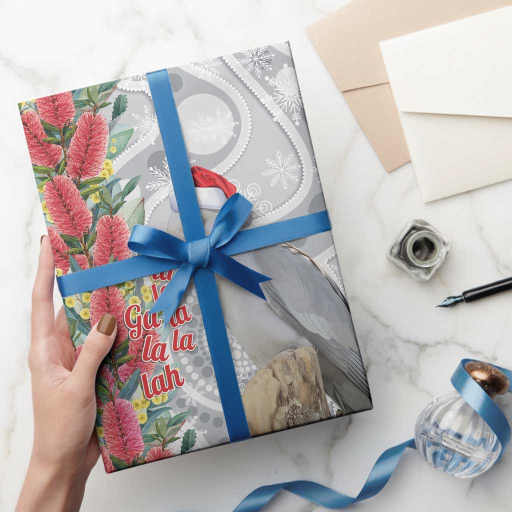 Blue Galah Mutation Christmas Australia Wrapping Paper Falalalala Galalah Bottlebrush Grey Aboriginal Art - Aussie Hoodie