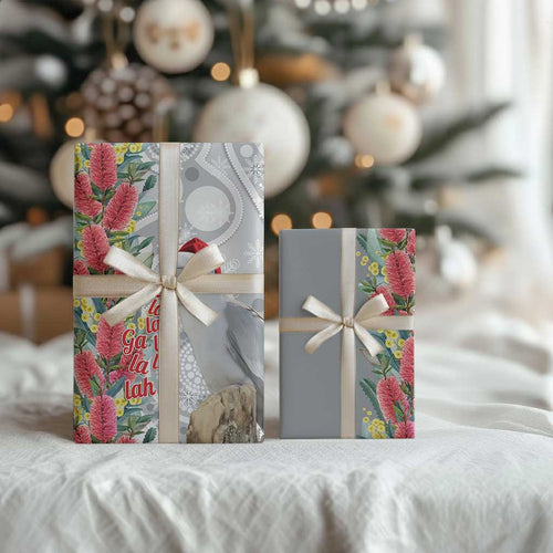 Blue Galah Mutation Christmas Australia Wrapping Paper Falalalala Galalah Bottlebrush Grey Aboriginal Art - Aussie Hoodie