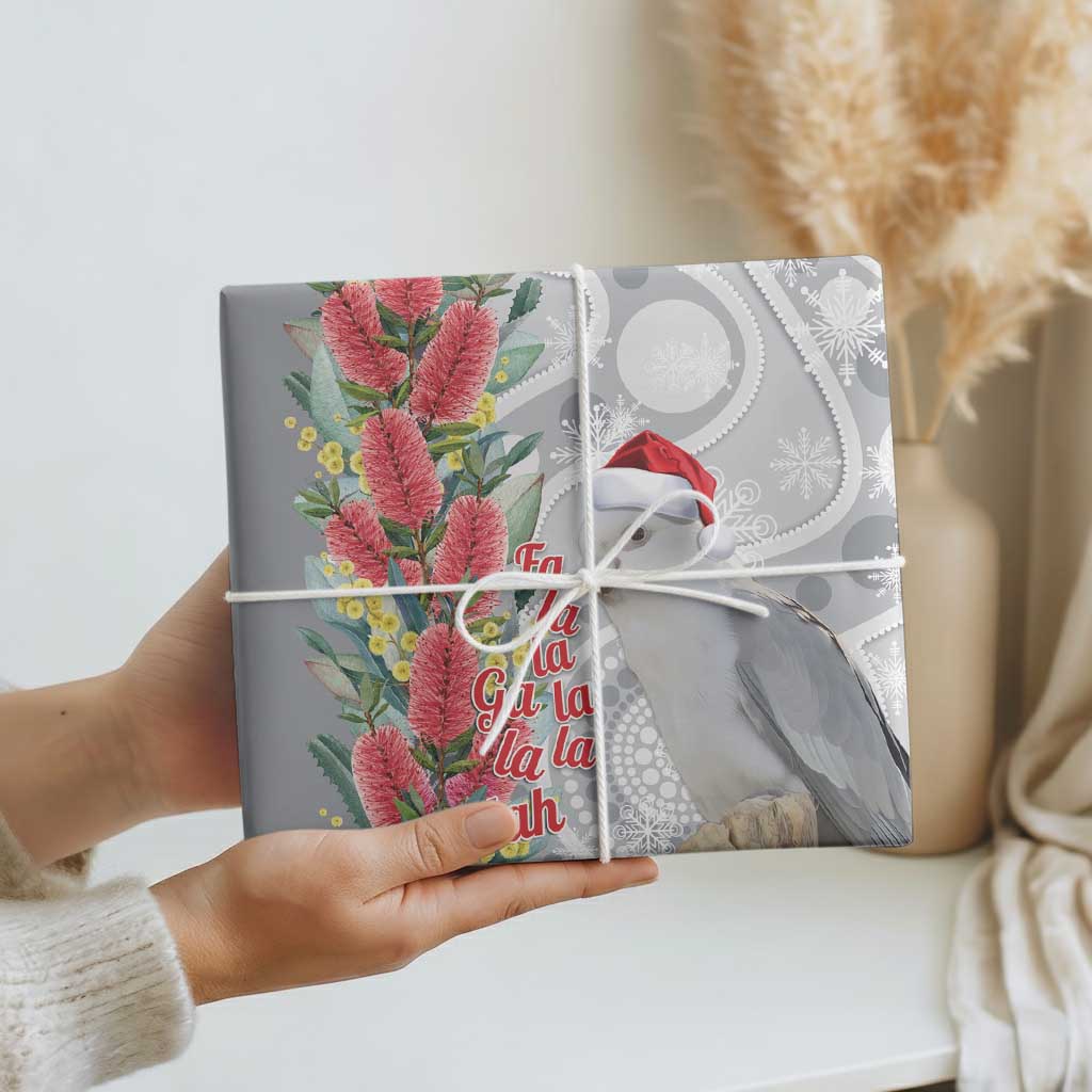 Blue Galah Mutation Christmas Australia Wrapping Paper Falalalala Galalah Bottlebrush Grey Aboriginal Art - Aussie Hoodie