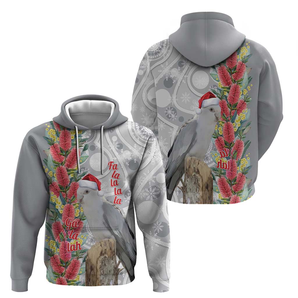 Blue Galah Mutation Christmas Australia Zip Hoodie Falalalala Galalah Bottlebrush Grey Aboriginal Art - Aussie Hoodie