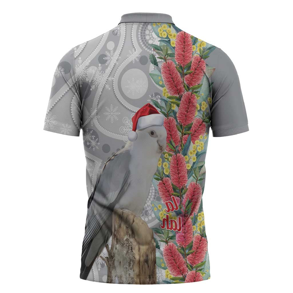 Blue Galah Mutation Christmas Australia Zipper Polo Shirt Falalalala Galalah Bottlebrush Grey Aboriginal Art - Aussie Hoodie